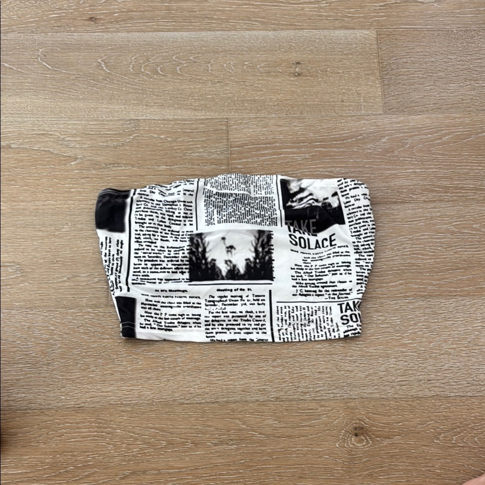 Amazon Essentials Black and White Newspaper Print Crop Top